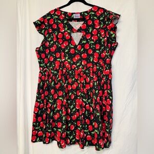 Retro Black Red Cherry  Mini Dress RARE Rockabilly Retro Flirty UK Brand